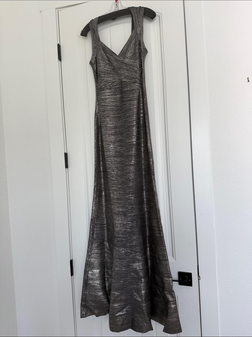 Herve Leger Metallic Gunmetal Maxi Dress